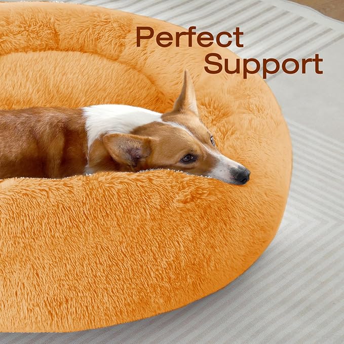 JOLLYVOGUE Dog Bed, Calming Anti-Anxiety Large Dog Bed, Fluffy Donut Cushion for Medium and Large Pets (27"/30"/36")