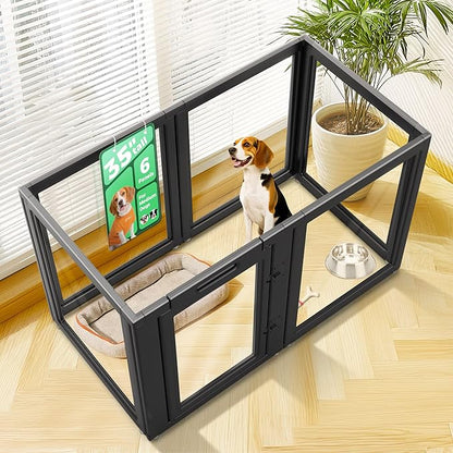 FXW AuraSpace Acrylic Indoor Dog Playpen for Medium Dogs, 35 Inch, 6 Panels, Black