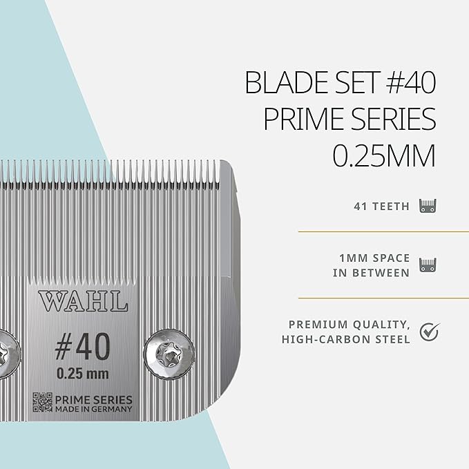 Wahl Pro Animal Prime Series Blades - Professional Fine Tooth Pet Clipper for Horse, Cat & Dog Grooming - Made from High-Carbon Steel - #40, 0.25mm