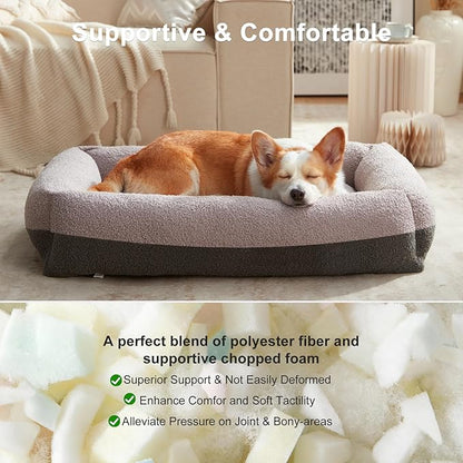 FURTIME Washable Small Dog Bed, Rectangle Comfy Fluffy Kitten Puppy Bed, Removable Zipper Cover Machine Wash, Soft Breathable Orthopedic Bed Durable Pet Cuddler with Anti-Slip Bottom, 20"x19"x6", Grey