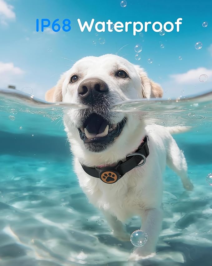 WhoseID IP68 Waterpoof Dog Air tag Holder, Stretchy Silicone Full Body Covered Apple Air Tag Holder for Dog Cat Collar Fit All Width Collar (Black & Orange, 1 Pack)