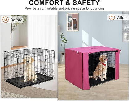 HiCaptain Breathable Dog Crate Cover 36 Inch, Durable Heavy Duty Kennel Cover, Dual Zippered Panels, Windproof Waterproof UV-Resistant(Pink)