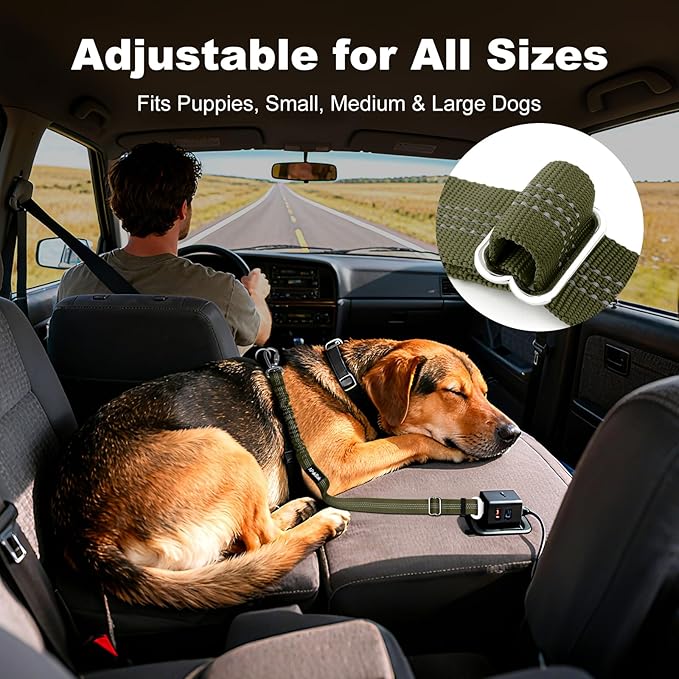 APakBak Dog Seat Belt for Car, Adjustable Dog Car Harness Seatbelt for Small Medium Large Dogs, Heavy Duty Travel Safety Restraint with Locking Aluminum Hook & Reflective Nylon Strap, Ranger Green