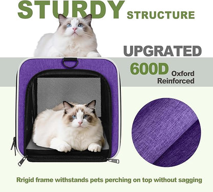 GAPZER Per Carrier for Cat 18x11x11 Inch FAA Complaint, Kitten Taxi Top Load Soft Cloth Bag, Small Animal Portable in Cabin Crate Shih Tzu Dog Kennel Carry Case, 4-Sided-Ventilated Kitty Purse Purple
