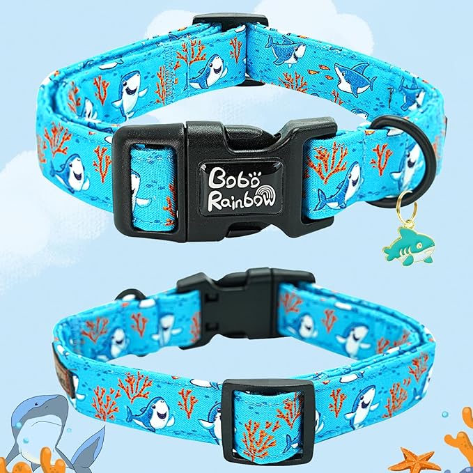 Dog Collar-Cute Shark Adjustable Pet Collars Soft Comfortable Puppy Collar Coral Cotton Dog Collars Durable Necklace Gift for Large Dogs