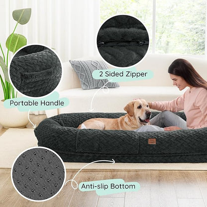 ChiXnuggle Human Dog Bed Cover - Luxury Faux Fur Giant Size Dog Bed Cover, 72"x40"x10", Dark Grey