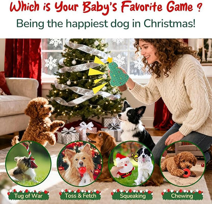 KIPRITII Puppy Toys for Xmas, 9 Pack Santa Dog Toy Set with Chew Toys, Squeaky Toys, Rope Toys & Rubber Teething Toy for Small Dogs and Puppies