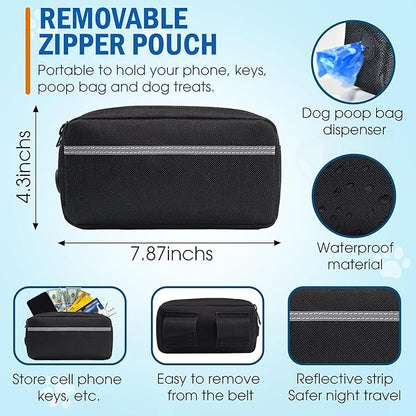 Hands Free Dog Leash with Waist Belt – No-Pull Bungee, Dual Padded Handles & Zipper Pouch for Running, Walking & Training – Adjustable Waist Leash for Large & Medium Dogs (Dark Blue)