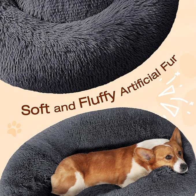 JOLLYVOGUE Dog Bed, Calming Anti-Anxiety Large Dog Bed, Fluffy Donut Cushion for Medium and Large Pets (27"/30"/36")