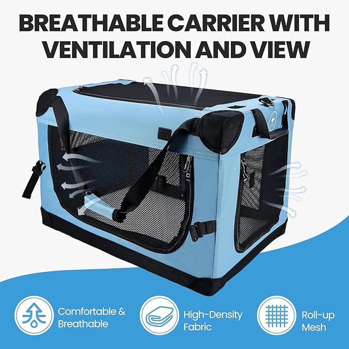 PEGIC Large Cat Carrier for Car Travel, Soft Sided Collapsible Pet Carrier for Outdoor and Indoor Uses, Roomy Extra Large Cat Carrier for 2 Kittens or Puppies Up to 50lbs (Teal)