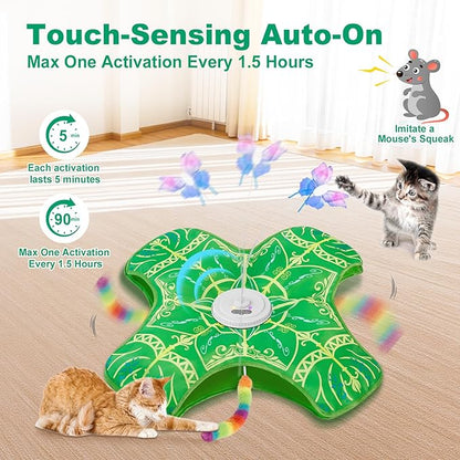 Qraxond Interactive Cat Toys for Indoor Cats,[Newly Upgraded] Rechargeable Touch Activated Hide and Seek Kitten Toys for Bored Indoor Adult Cats with Fluttering (Green Cover Cloth Toy)