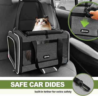GAPZER Cat Carrier 18x11x11 Top Load Soft Pet Travel Bag Over 15 lbs, Collapsible Small Dog Puppy Crate 10 Pounds, Small Animal Rabbit Kennel Carrying Case, Kitten Mesh Cage Medium Cat Under 25 Grey