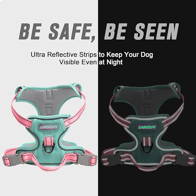 BARKBAY No Pull Dog Harness Front Clip Heavy Duty Reflective Easy Control Handle for Large Dog Walking(Cool Mint & Baby Pink,XS)