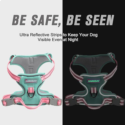 BARKBAY No Pull Dog Harness Front Clip Heavy Duty Reflective Easy Control Handle for Large Dog Walking(Cool Mint & Baby Pink,S)