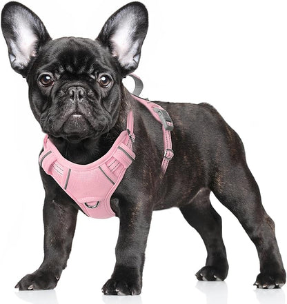 BARKBAY No Pull Dog Harness Large Reflective Dog Harness with Front Clip and Easy Control Handle for Walking Training Running with ID tag Pocket(Baby Pink,S)
