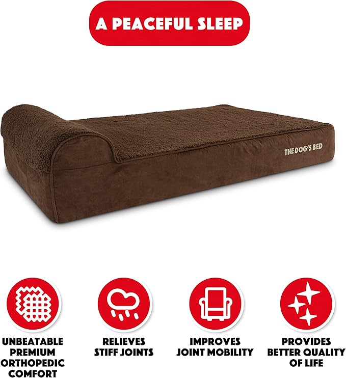 The Dog’s Bed Orthopedic Headrest Dog Bed XL Brown Plush, Memory Foam, Pain Relief for Arthritis, Hip & Elbow Dysplasia, Post Surgery, Lameness, Waterproof Washable Cover, Veterinary Approved