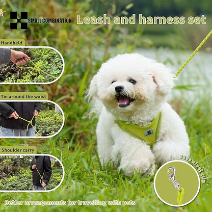 Adjustable Dog Harness with Leash, Reflective Mesh, No-Pull Design，Matching Lead Rope (Lemon Yellow, S)