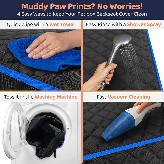 Petloox Dog Car Seat Cover for Back Seat, Waterproof Hammock for Car, SUV & Truck, Non-Slip Backseat Cover for Dogs, Heavy-Duty Dog Hammock Style Seat Protector Pets, Easy to Install & Clean