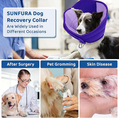 SUNFURA Dog Cone - Soft Cone for Dogs to Stop Licking, Pet E-Collar Alternative After Surgery, Adjustable Pet Recovery Collar for Wound Healing, Purple Medium