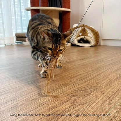 TTcat Cat Feather Wand Toys,Retractable Wand Toy with 4 Feather Refills, Interactive Cat Toy Kitten Toy for Indoor Cats to Play Chase Exercis.