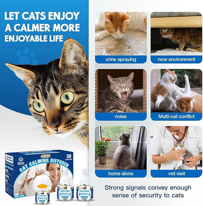 Cat Calming Pheromones Diffuser: 3-in-1 Kit Cat Appeasing Pheromone Diffuser to Calm (1 Plugin+2x48ml Refills) for Comfort Reduces Stress Anxiety, Long-Lasting Appeasing Pheromone for Pet Cat (3in1)