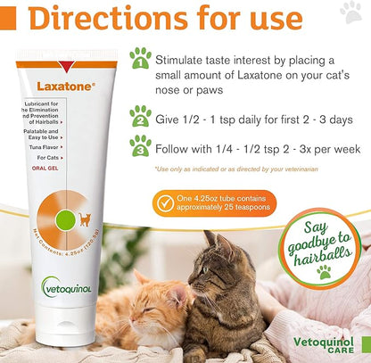 Vetoquinol Laxatone: Oral Hairball Lubricant Gel for Cats – Tuna-Flavored, 4.25 oz 3 Pack