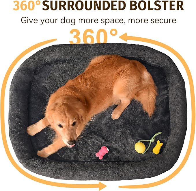 Orthopedic Waterproof Large Dog Bed: Washable Dog Bed with Bolsters - Removable Orthopedic Cover for Medium L XL Large Sized Pet - Non-Slip - Dark Gray