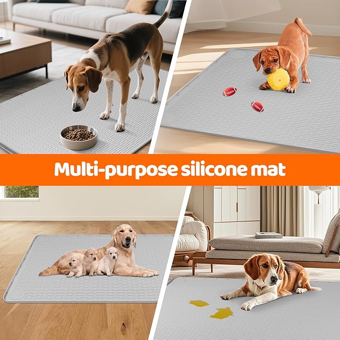 Pee Pads for Dogs, 50" x 35" Extra Large Reusable Silicone Mat, Washable Puppy Training Pads for Potty Training, Non-Slip, Leak-Proof, Indoor Floor Protection (Light Grey)