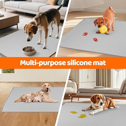 Pee Pads for Dogs, 34" x 22" Extra Large Reusable Silicone Mat, Washable Puppy Training Pads for Potty Training, Non-Slip, Leak-Proof, Indoor Floor Protection (Light Grey)