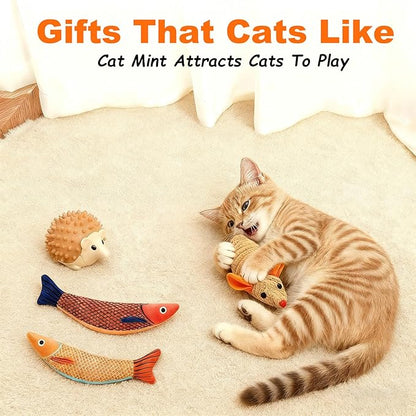 LNOVANT 4-Pack Cat Toys for Indoor Cats: Interactive Catnip Silvervine Toys with Mice, Balls & Saury Fish for Chewing and Scratching - Kitten Toys, Catnip, Cat Stuff and Supplies