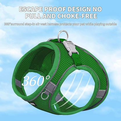 AIITLE No Pull Dog Harness and Leash Set, Step in Adjustable Dog Harness with Padded Vest for All Weather, Dog Leash with Soft Padded Handle, Easy to Put on Small and Medium Dogs Green S