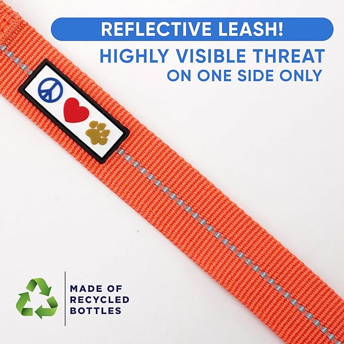 Pawtitas Coral Dog Leash 6 ft M/L Reflective Durable Lightweight Recycled Lead for Medium or Large Dogs and Puppies