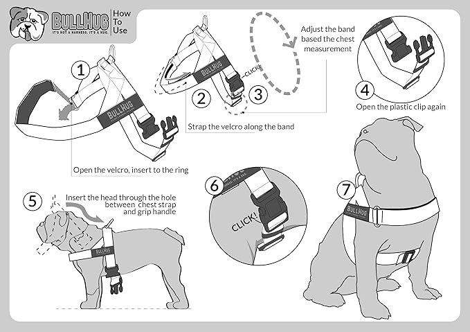 BULLHUG Adjustable Dog Harness– No Pull, No Choke – for English Bulldogs, French Bulldogs, Pugs & Broad-Chested Breeds – Easy, Safe Walks (Mug, Medium)
