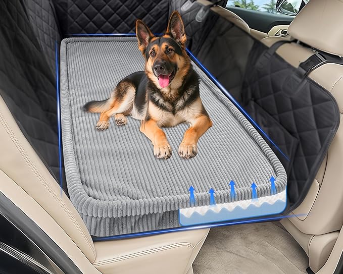 Dog Car Bed, Non-Slip Backseat Extender Pet Mat, Removable Washable Dog Bed for SUVs, Sedans & Trucks, Anti-Slip Travel Bed for Dogs, Easy Clean & Scratch-Proof & Comfort Light Gray (50"×24.6")