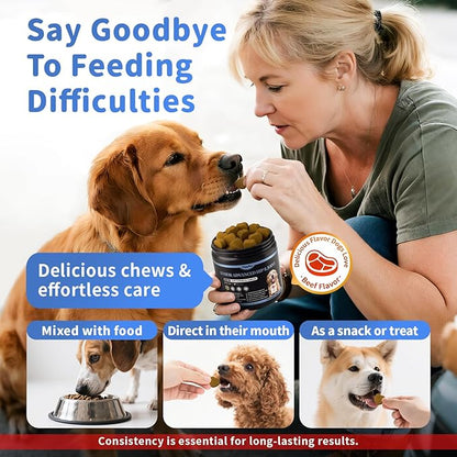 POPPAW Senior Advanced Joint Supplement for Dogs – 17-in-1 Glucosamine for Dogs with Chondroitin – Hip & Joint Pain Relief Pills – Mobility Support Chews – Large & Small Breeds - Beef Flavor – 90Ct