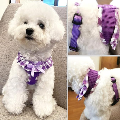 SuperBuddy Upgraded Soft Mesh Dog Harness, Super Breathable Lightweight Pet Harnesses for Puppy Dogs Outdoor Walking, Purple Dog Harness and Dog Leash Set Packing -Large