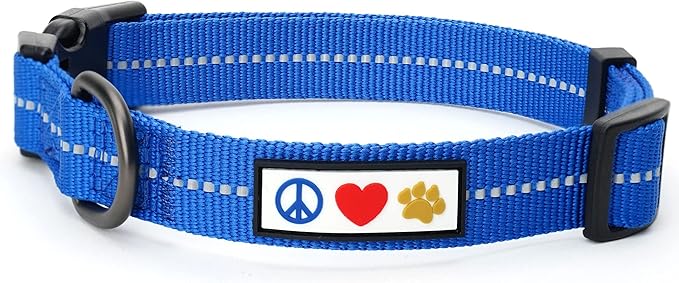Pawtitas Recycled Dog Collar with Reflective Stitched Puppy Collar Made from Plastic Bottles Collected from Oceans Medium Blue Ocean