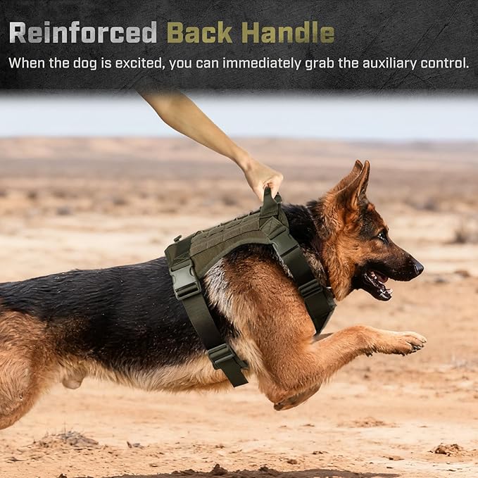 Tactical Dog Harness for Large Dogs, Adjustable No Pull Service Dog Vest Suitable for Training, Walking and Traveling, Easy Control Pet Harness, Army Green, XL