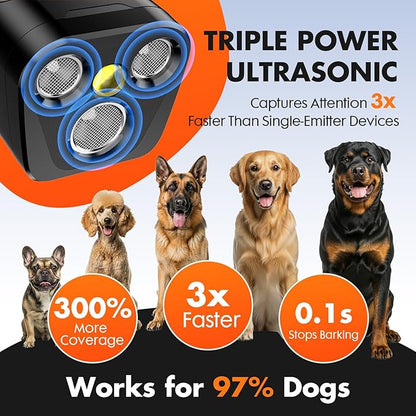 Dog Bark Deterrent Device, 3X Ultrasonic Anti Barking, 6 Training Modes 23 FT Range Barks No More Indoors Outdoors Behavior Correct Safe & Humane Rechargeable Compact Bark Control for Dogs (Black)