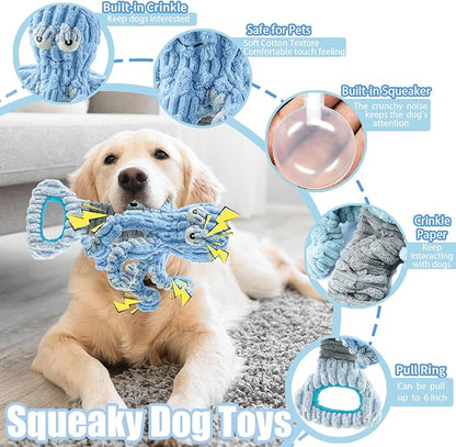 Squeaky Dog Toys, Octopus Dog Toy Interactive Tug of War Puppy Toy to Keep Them Busy(Blue)
