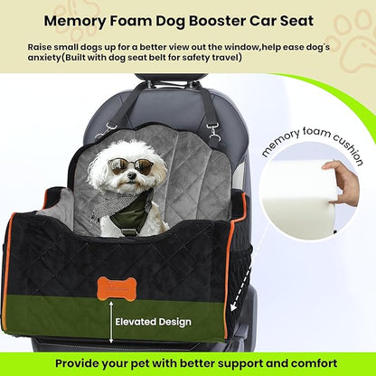 koneboss Dog Car Seat for Small Dogs Under 30lbs, Detachable Washable Pet Booster Seat with Safety Belt & Storage Pockets, Travel Car Bed, Black/Grey