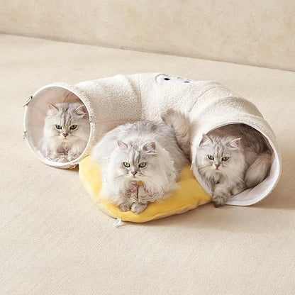 EHEYCIGA Cat Tunnel Bed for Indoor Cats, Cute Cat Donut Toy Tunnel for Small Large Cats with Washable Circle Cushion, Peekaboo Pet Cave Play Tunnel for Kitten, Puppy, Rabbit