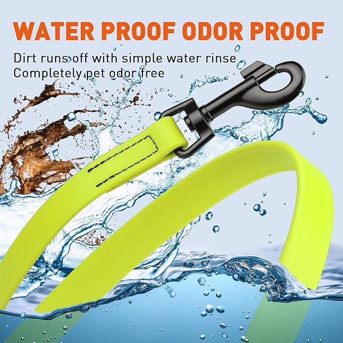 Dogline Biothane Waterproof Dog Leash Strong Coated Nylon Webbing with Black Hardware Odor-Proof Easy to Clean High Performance for Small or Large Dogs Made in USA 4 or 6 ft Lead, Safety Yellow