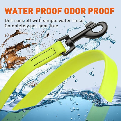 Dogline Biothane Waterproof Dog Leash Strong Coated Nylon Webbing with Black Hardware Odor-Proof Easy to Clean High Performance for Small or Large Dogs Made in USA 4 or 6 ft Lead, Safety Yellow