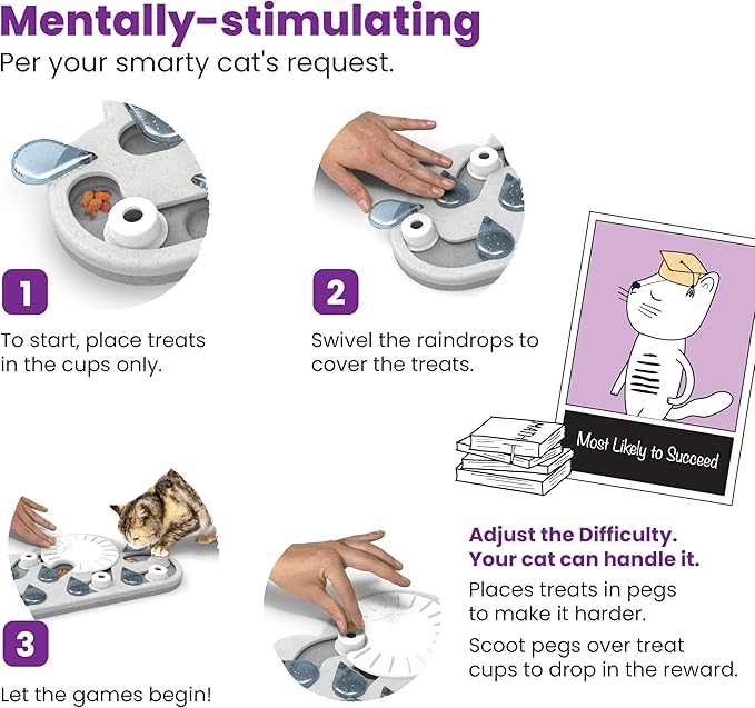Catstages Nina Ottosson Rainy Day Puzzle & Play – Interactive Cat Puzzle Feeder for Indoor Cats, 19 Hidden Treat Compartments, Slow Feeder, Durable & Easy‑Clean