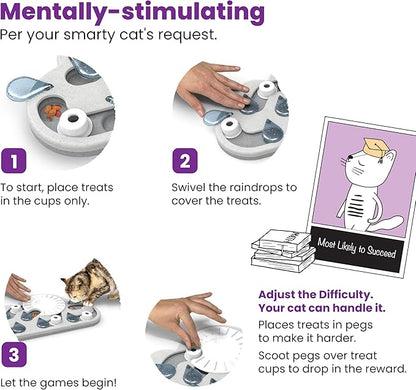 Catstages Nina Ottosson Rainy Day Puzzle & Play – Interactive Cat Puzzle Feeder for Indoor Cats, 19 Hidden Treat Compartments, Slow Feeder, Durable & Easy‑Clean