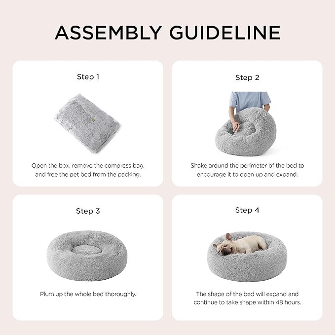 Bedsure Calming Dog Bed for Medium Dogs - Donut Washable Medium Pet Bed, 30 inches Anti-Slip Round Fluffy Plush Faux Fur Cat Bed, Fits up to 45 lbs Pets, Pale Grey
