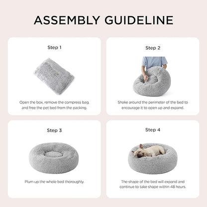 Bedsure Calming Dog Bed for Small Dogs - Donut Washable Small Pet Bed, 23 inches Anti-Slip Round Fluffy Plush Faux Fur Large Cat Bed, Fits up to 25 lbs Pets, Pale Grey