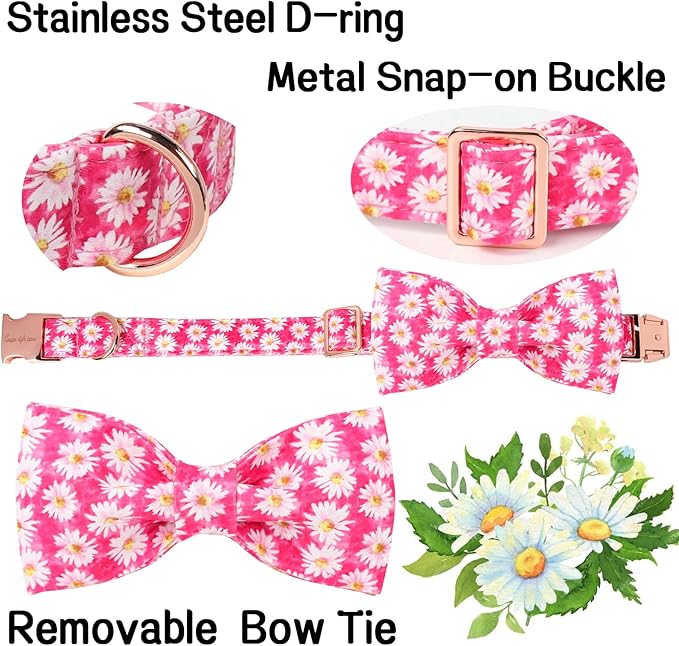 Unique style paws Cartoon Dog Collar with Bow Spring Summer Collar with Flower Rose Daisy for Small Medium Large Boys Girls Dogs
