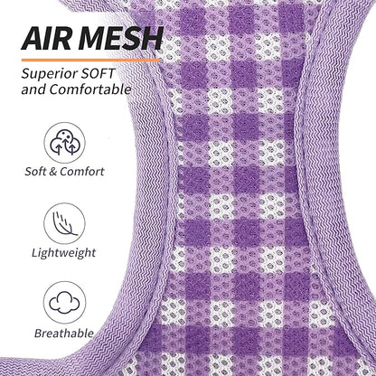 AIITLE Adjustable Dog Vest Harness Set – No-Pull Design, Plaid Print & Reflective Safety– Fits Poodles, Shih Tzus & Medium-Sized Dogs up to 38lbs (M, Purple)